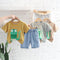 Dinosaur stripe short sleeve suit boy's casual denim shorts two-piece set